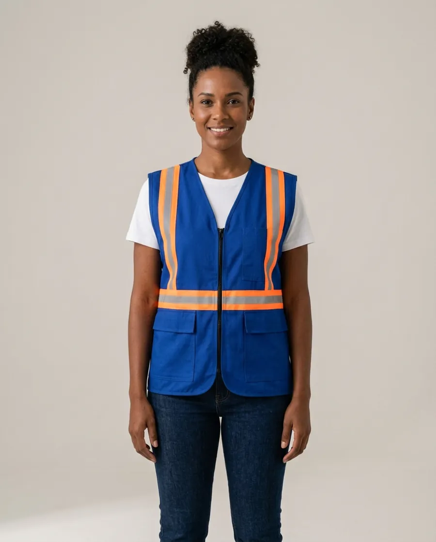 Colete Refletivo Azul com Faixa Laranja